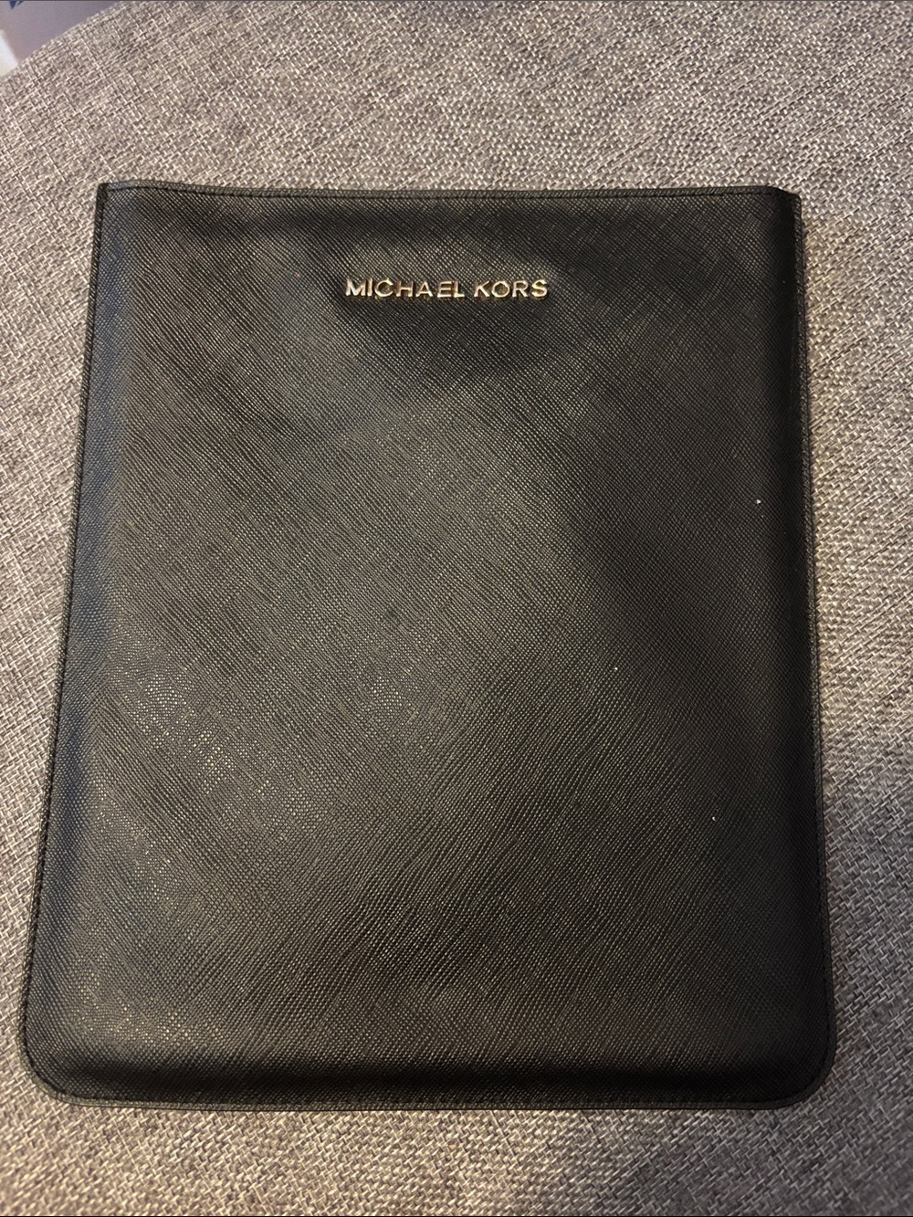 Michael Kors Black Saffiano Leather Tablet Sleeve with Gold Logo